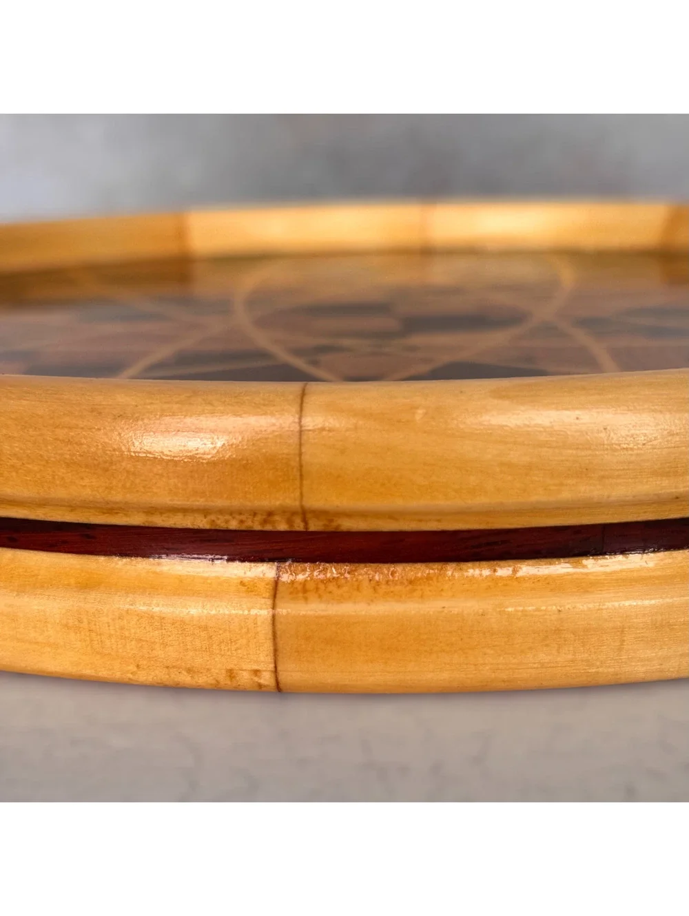 Signed Segmented Wood Platter 2014 | Handmade Inlaid Star Art Serving Tray